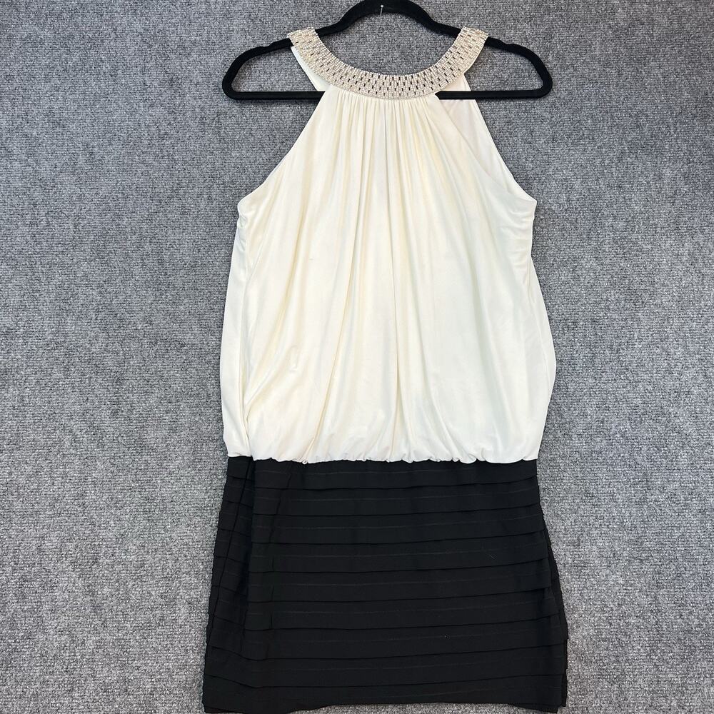 Cache Black White Beaded Halter Evening Dress Size 10